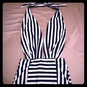One piece swimsuit - navy/white striped